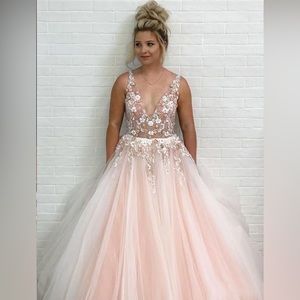 Pink and White Floral Prom Dress